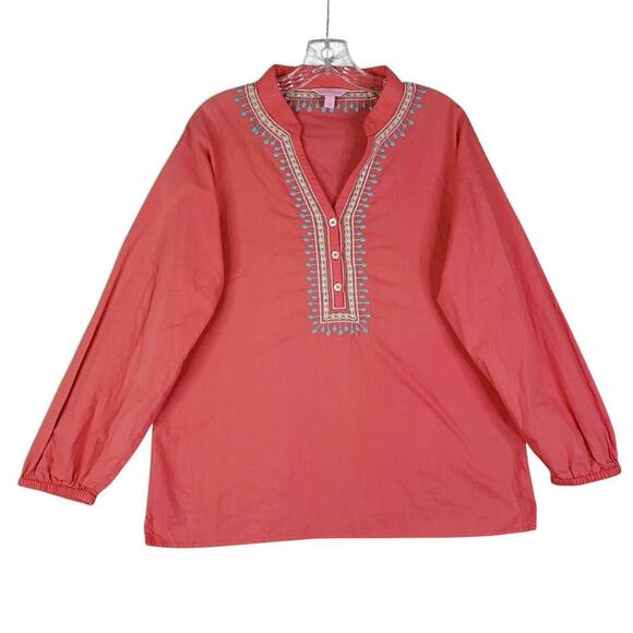 Lilly Pulitzer Tunic Top Shirt Pink Coral Women’s Size Medium M Embroidered - Picture 2 of 10